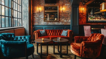 Cozy and Elegant Retro Lounge with Colorful Velvet Furniture