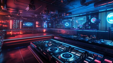 Fototapeta premium Futuristic Nightclub Interior with Modern DJ Equipment