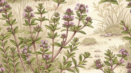 Rustic Garden Thyme Sprigs Illustration - Detailed Herb Photography