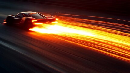 Obraz premium High-Speed Race Car Leaving Fiery Trail of Light During Night Drive