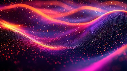 Obraz premium Abstract glowing waves, digital particles, dark background, design element