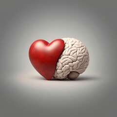 Red Heart and Brain isolated on white background Generative AI