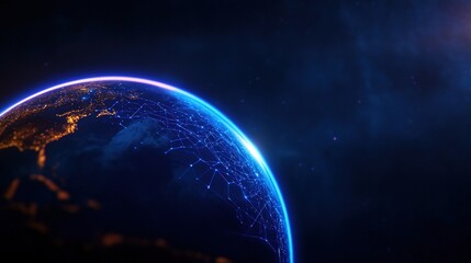 Global Network Night Earth, Space, Connections, Data, Futuristic, Background, Technology