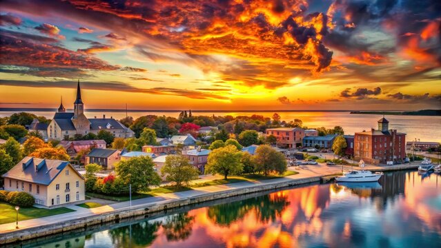 Double exposure magic: Goderich, Ontario's picturesque sunset over Lake Huron.