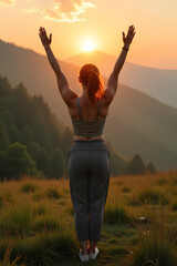 Yoga Woman Sunrise Meditation: Serene Wellness Awakening