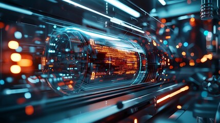 Fototapeta premium Futuristic Technology Scene with Glowing Elements and Data Flow