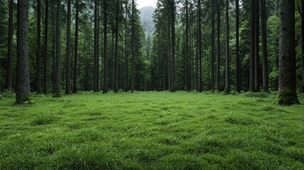 Obraz premium Lush Green Forest Meadow, Tranquil Scenery, Nature's Embrace, Peaceful