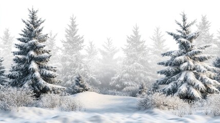 Obraz premium Serene Winter Snow Landscape Isolated on Transparent Background, Featuring Pristine Snow-Covered Trees, Soft Snowflakes, and a Peaceful Frosty Atmosphere.