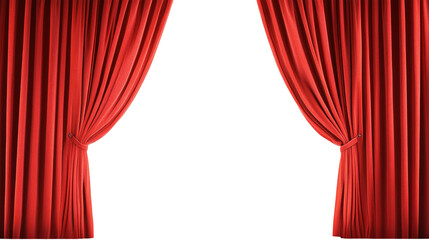 Open red curtains isolated on transparent background