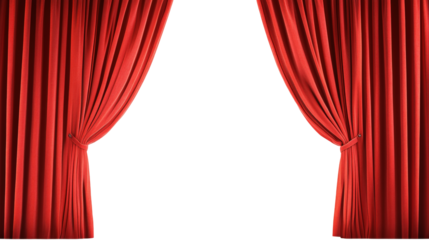 Open red curtains isolated on transparent background