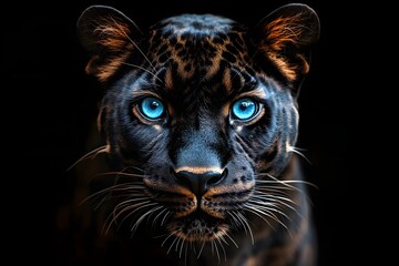 Obraz premium Close up of a black leopard with blue eyes