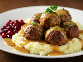 Here is a close-up image of a classic Swedish meatball dish.