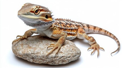 Fototapeta premium National Pet Day Cat Dog Bearded dragon on a rock, showcasing its texture.
