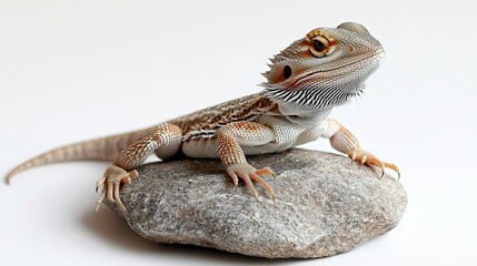Fototapeta premium National Pet Day Cat Dog Bearded dragon resting on a smooth rock.