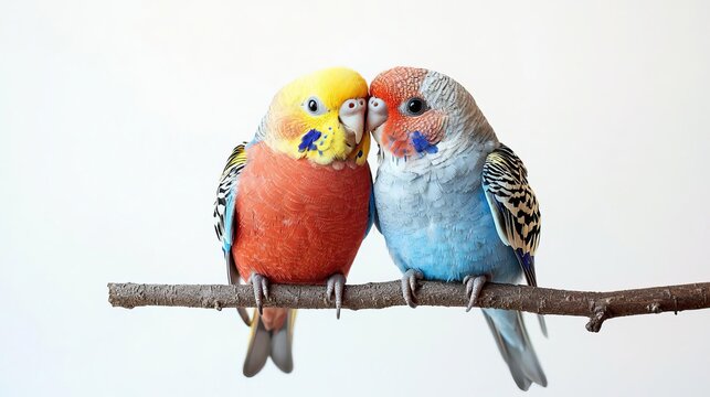 National Pet Day Cat Dog Colorful birds perched together on a branch.