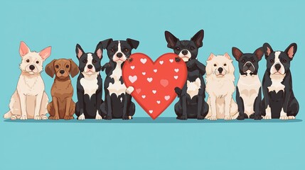 National Pet Day Cat Dog Cute dogs with a heart illustration.