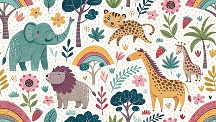Obraz premium Whimsical Patchwork Animal Illustration Background - Documentary Style Brushstroke Art