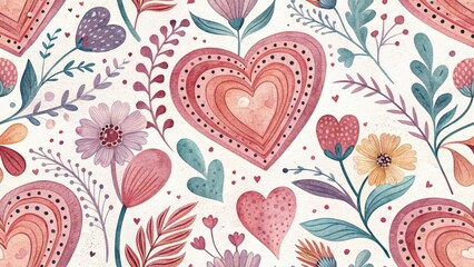 Whimsical Valentine's Day Watercolor Silhouette: Abstract Heart Pattern