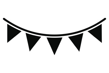 bunting flags black silhouette party decoration, garland pennant decoration, festive ornament vector, banner, Party garland, birthday element isolated on white