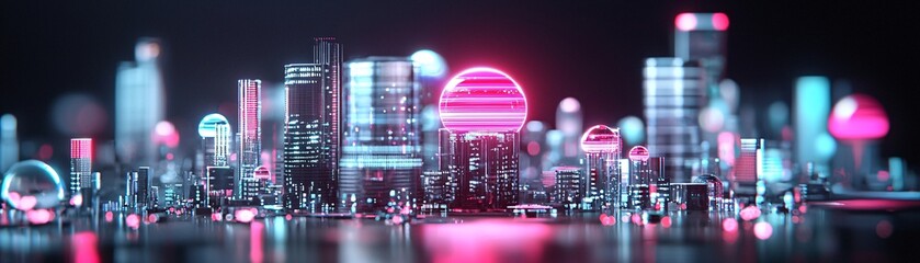 Fototapeta premium interdimensional cyber dream, floating neon spheres pulsing with energy, gravity-defying futuristic structures, ambient glow reflecting off digital surfaces, hyper-realistic lighting, cinematic