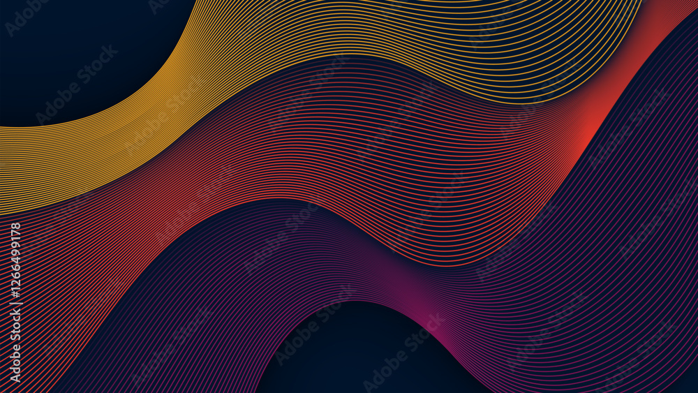 Poster abstract wave patterns in vibrant colors creating a dynamic visual flow against a dark background