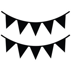 bunting flags black silhouette party decoration, garland pennant decoration, festive ornament vector, banner, Party garland, birthday element isolated on white
