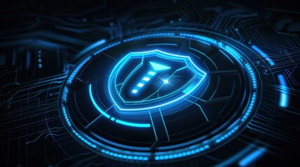 Obraz premium A blue and orange shield with a blue circle in the middle