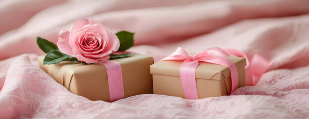 Pink rose, gifts, fabric, romance