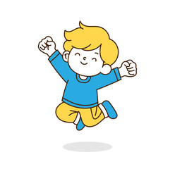 A child who jumps with his hands up.