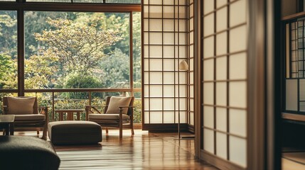 Serene Japanese Interior with Natural Light and Minimalist Design