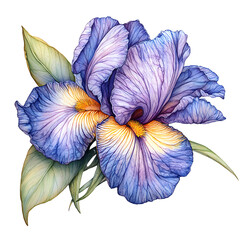 Iris , Detailed Botanical Illustration of Iris Flower on Transparent Background