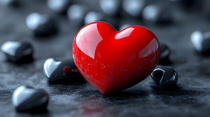 Fototapeta premium Red heart among dark hearts; love, affection