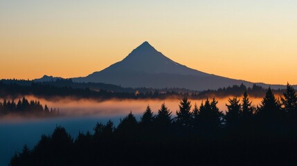 Majestic Mountain Peak Silhouetted Against a Colorful Sunset Sky