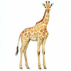 Obraz premium Gentle Watercolor Illustration of a Giraffe Standing Gracefully in a Serene Background