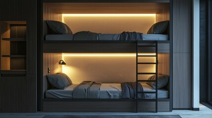 Modern Bunk Bed Design in Cozy Room with Warm Lighting