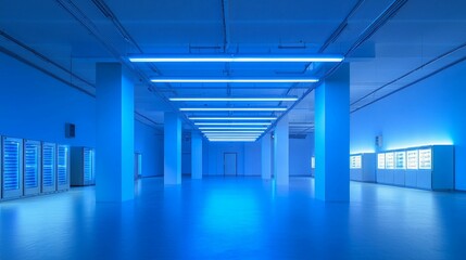 Obraz premium Empty Modern Interior with Blue Ambient Lighting and Neon Fixtures