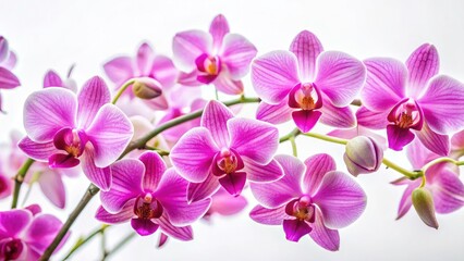 Obraz premium Stunning floral photography: pink Dendrobiums bloom brilliantly against a pure white background.