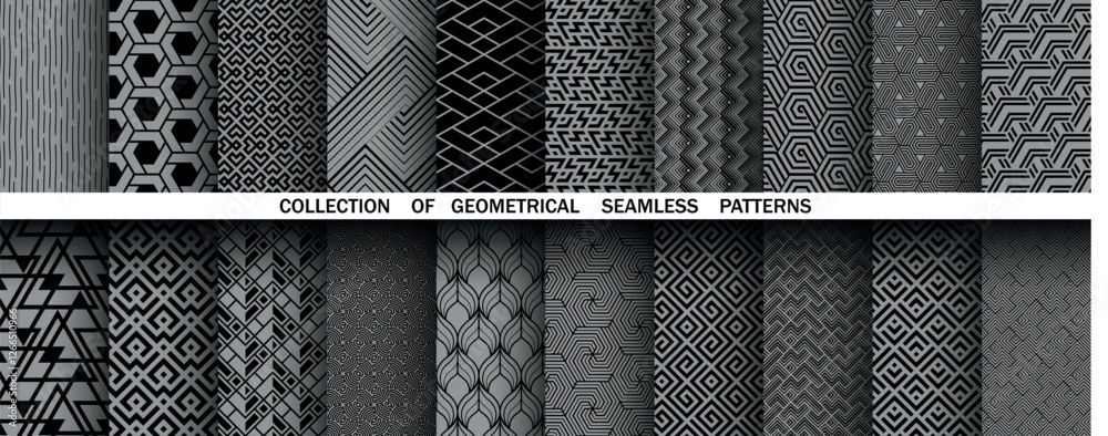 Aufkleber Geometric set of seamless black and gray patterns. Simple vector graphics