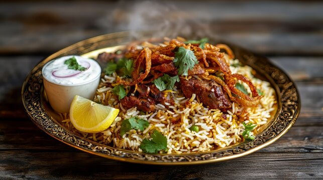 indian Biryani with sauce lemon
