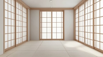 Minimalist Japanese Interior with Shoji Windows and Tatami Floor