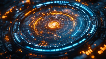 Fototapeta premium Futuristic Circular Sci-Fi Technology Interface Design. Generative AI