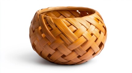 Handcrafted Woven Bamboo Basket with Unique Pattern. Generative AI