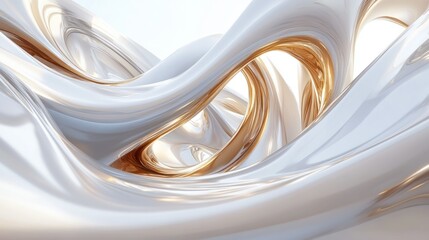 Fototapeta premium Abstract white and gold swirling shapes on a light background