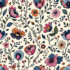 A Summer Garden Bloom: A Whimsical Floral Pattern with Vibrant Colors
