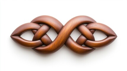 Obraz premium Wooden Infinity Knot Sculpture on a White Background. Generative AI