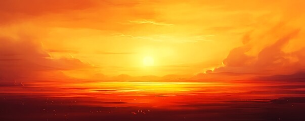 Obraz premium A stunning sunset painting the sky with vibrant oranges and yellows, reflecting on calm waters, evoking feelings of peace, tranquility, and inspiration in the viewer.