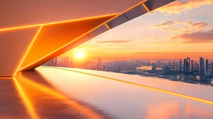 Fototapeta premium Cityscape sunrise view from modern building