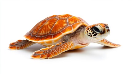 Close-up shot of a sea turtle with beautiful shell texture on white background. Generative AI