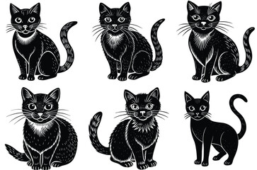 Obraz premium Black cat silhouettes set, domestic kitten cats silhouettes vector