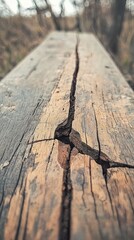 Close-Up of Weathered Wood with Cracked Texture and Natural Grain